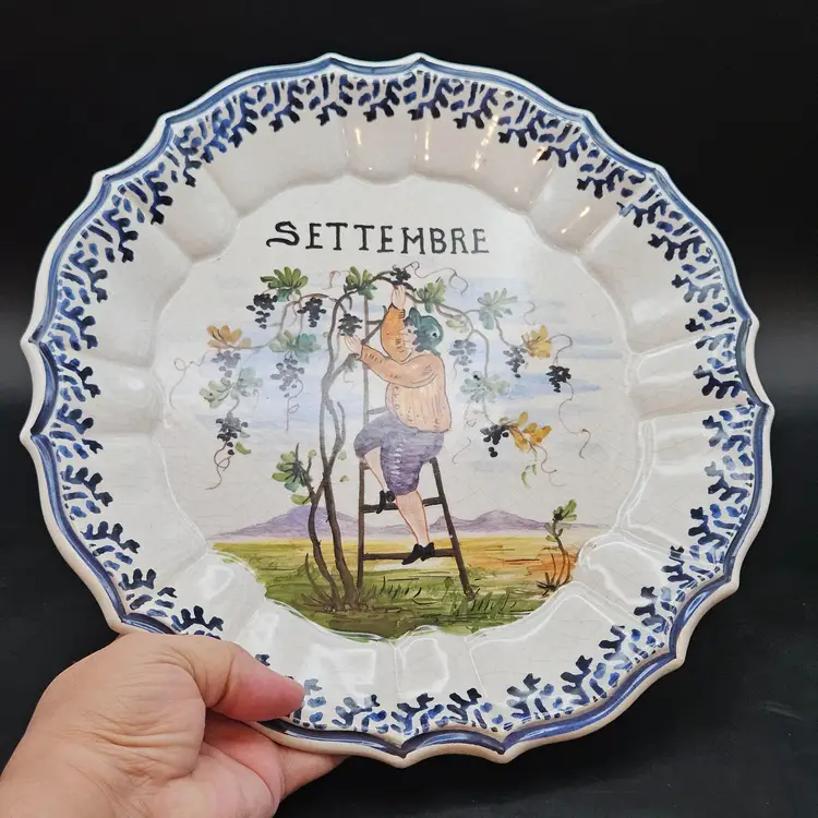 Italian Bassano Ceramic Art Pottery Wall Plate Vintage September Grape Picker