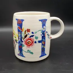 Starla M Halfmann Floral Monogram Ceramic Initial Mug 'H' Anthropologie
