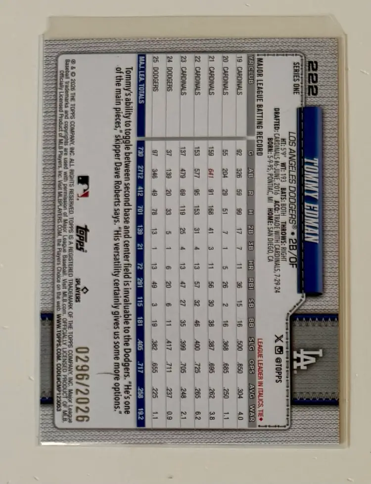 Tommy Edman Topps Gold /2026 Los Angeles Dodgers
