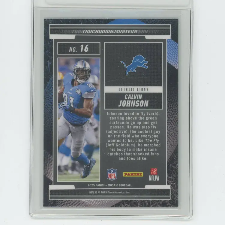 2025 Panini Mosaic Silver Mosaic Calvin Johnson Touchdown Masters #16 Detroit Lions