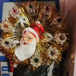 Vintage Light Up Tinsel Santa Claus Tree Topper Small