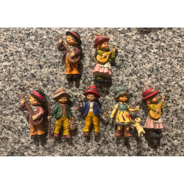 Vintage Bradford Novelty Country Children Figures/Christmas Ornament Lot of 7 C4