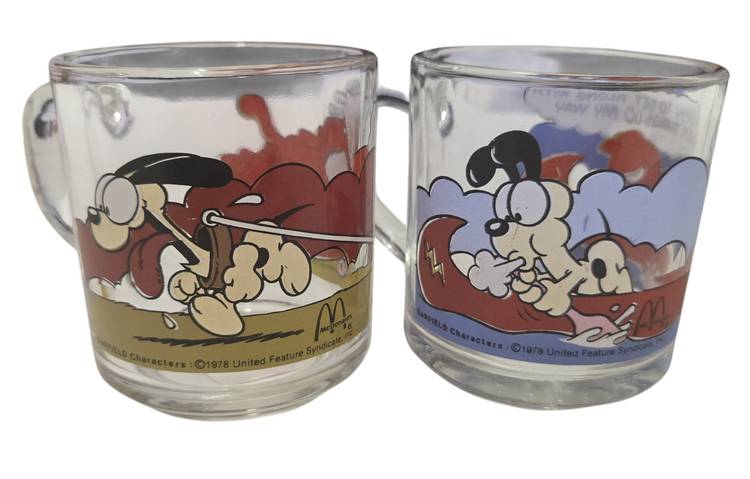 Pair of Garfield McDonald's Souvenir Mugs by Anchor Hocking Vintage 1980's