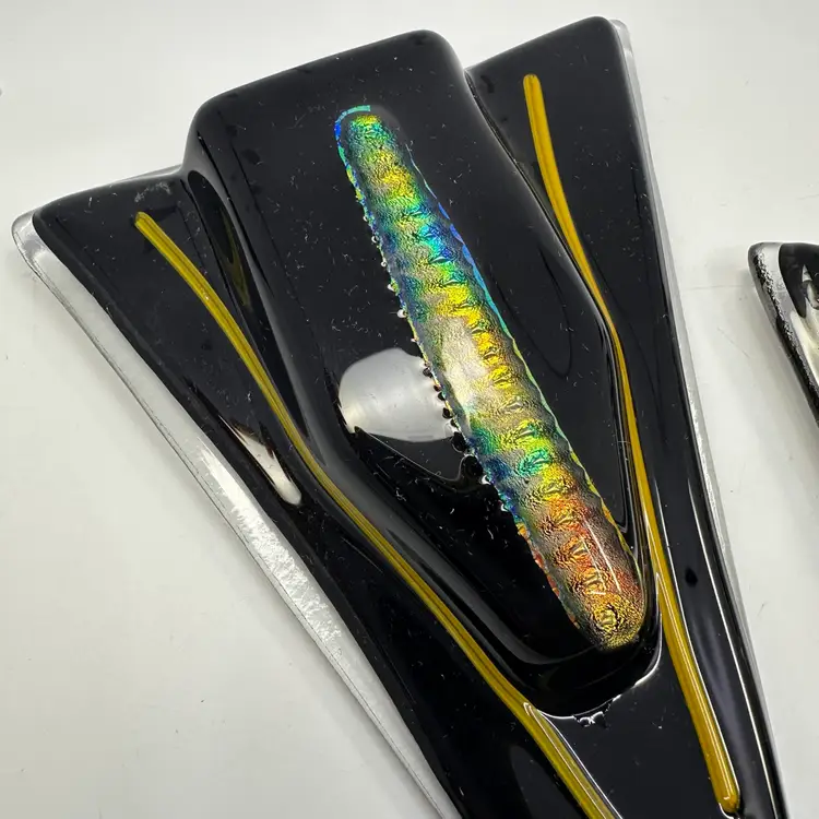 Pair Of Dichroic Glass Triangular Shaped Wall Pockets