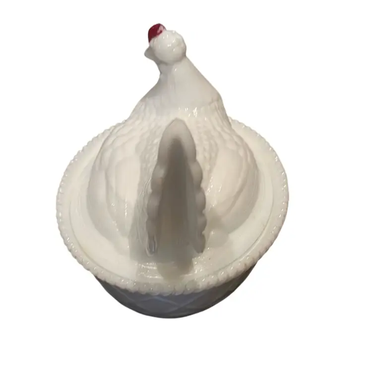 Vintage Westmoreland Milk Glass  And Red Hen On Nest  8 In