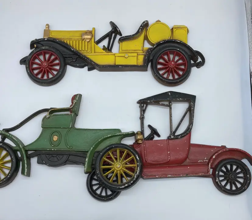 Set of 3 Vintage Sexton USA Cast Metal Antique Cars Plaques Wall Hanging Decor