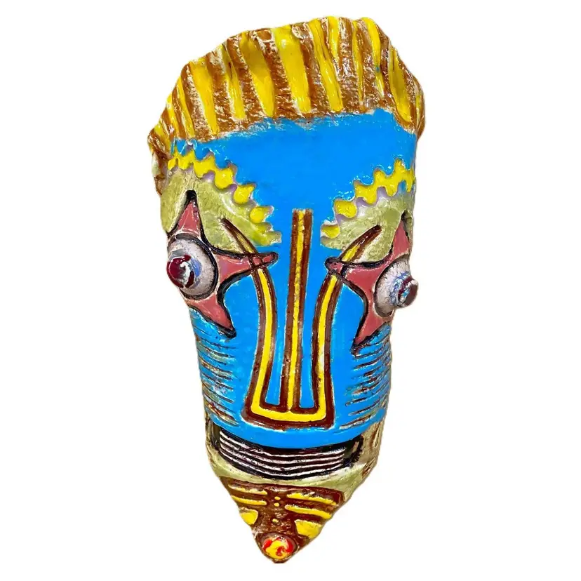 ONE OF A KIND Handcrafted Tribal Clay Mask Hanging Wall Decor Glaze Finish Artist Signed