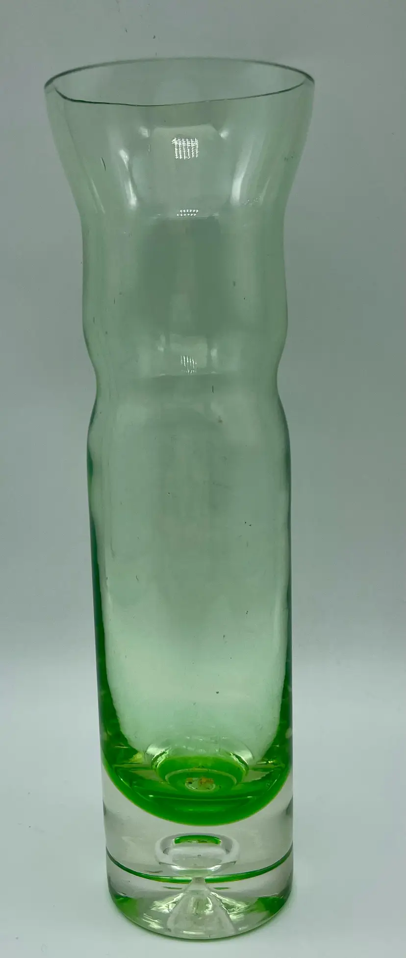 Vintage green Polish single bubble glass vase