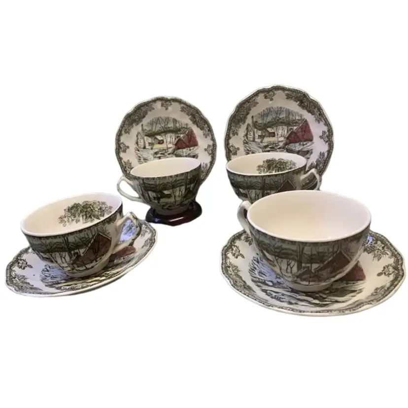 Johnson Brothers Friendly Village The Ice House Tea Cups and Saucers 4 of each