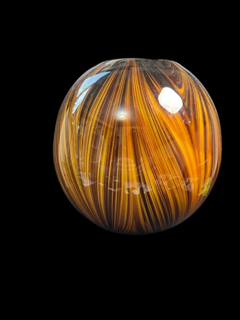 July 4-Live-25% Off-$13.50 Retro Blown Glass Vase-Whirly Swirly Twirly Golds & Brown