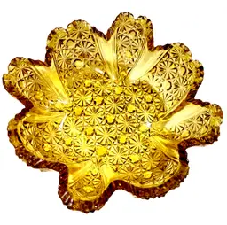 Vintage Westmoreland Amber Glass Daisy and Button Candy Dish Sawtooth Edge 5”