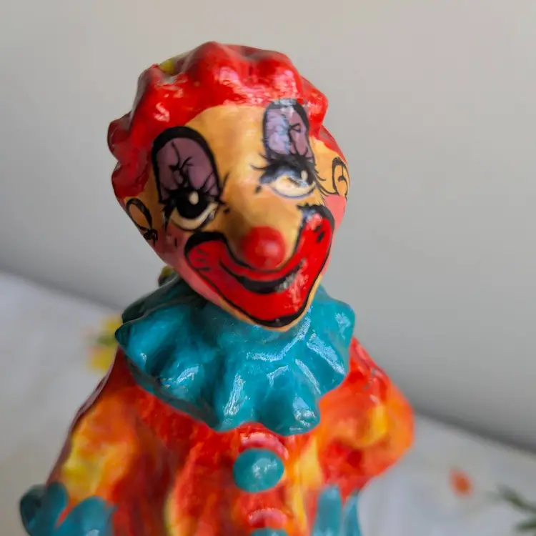 Vintage Paper Mache Clown harlequin hand painted Lacquer Mexico Folk art 7.5" tall