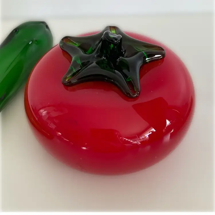 Set Of 2 Vintage Handblown Glass Vegetables - Tomato And Cucumber