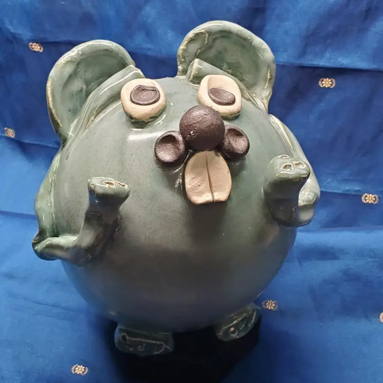 Folk Art Handmade Pottery Mouse bank OOAK