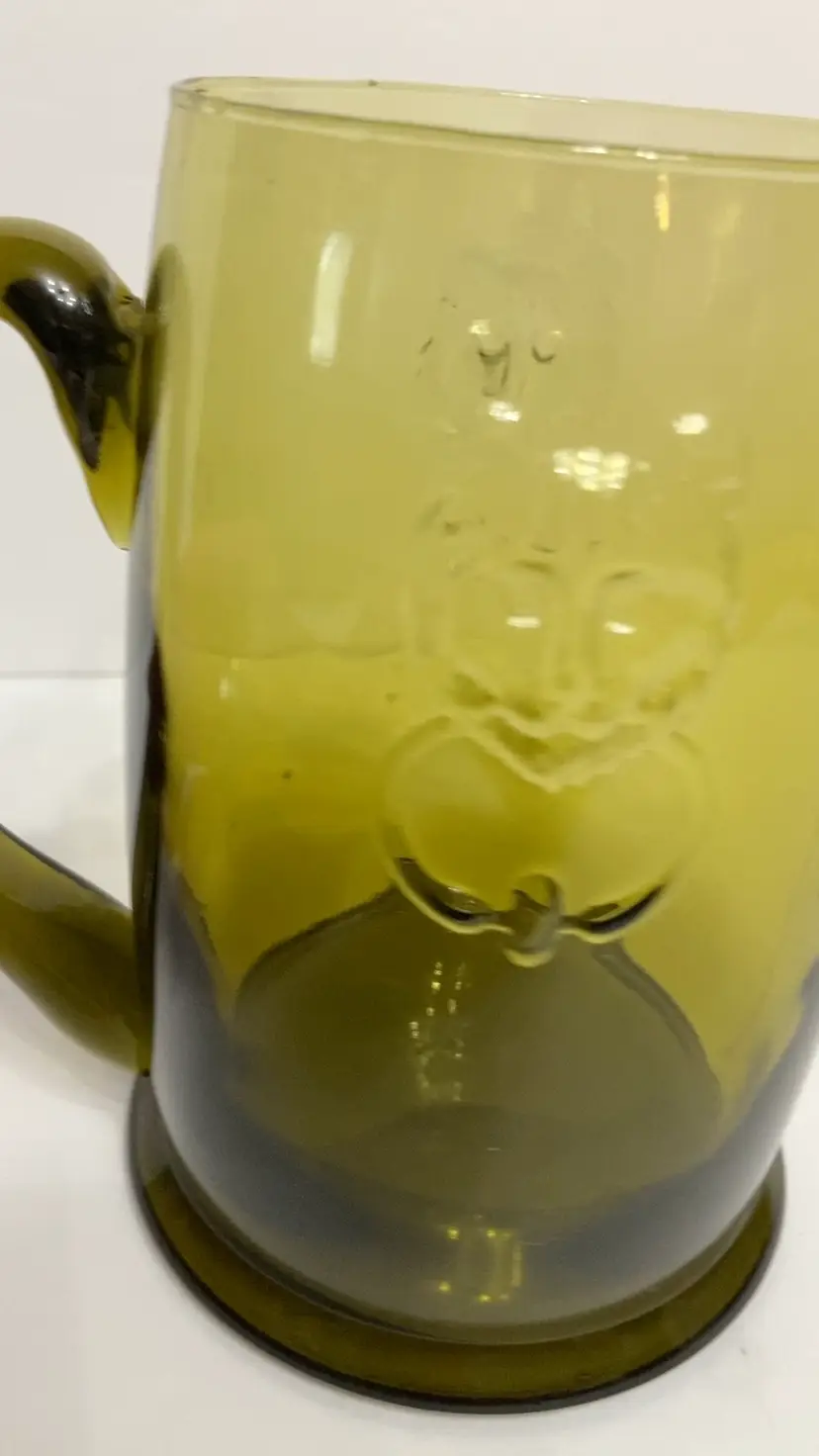 VTG-ROSSINI Lions Head Green Glass Beer Mug Applied Handle Italian MCM