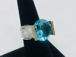 Gorgeous Vtg Signed Israel 925 Sterling Glass Aquamarine Color Ring. Size 8