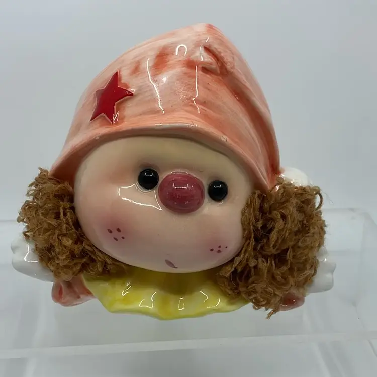 Vintage Nancy Pew JAPAN Ceramic Clown Girl Planter Yarn Hair