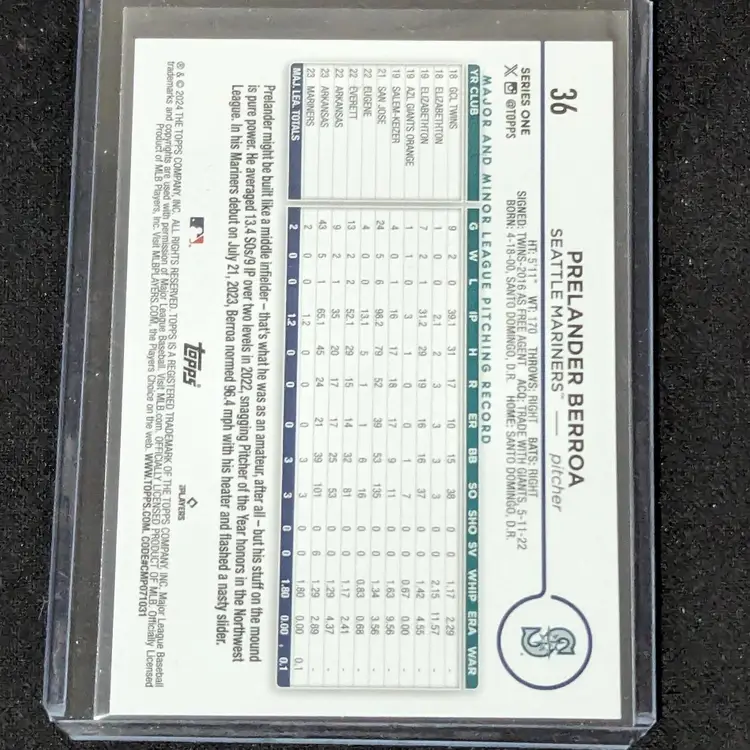 2024 Topps Series 1 True Photo Case Hit SSP Prelander Berroa RC Baseball Card - Seattle Mariners