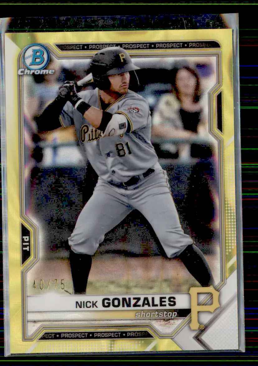 Nick Gonzales #/75 2021 Bowman Draft Yellow Lava Refractor Chrome #BDC-16 - Pittsburgh Pirates - (130-53)