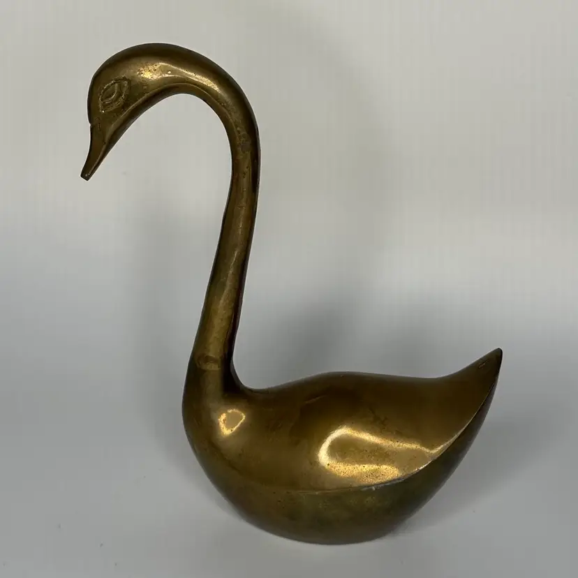 Tall MCM Brass Swan Figurine Looking Down 8”