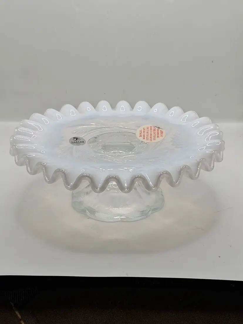 Vintage New Old Stock Fenton Glass Opalescent Candleplate/Mini Cake-Cupcake Stand
