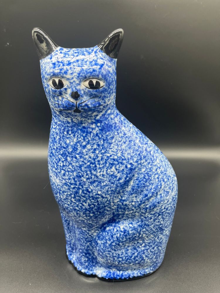 Vintage Enesco Blue Speckled Cat Figurine - 12" Tall