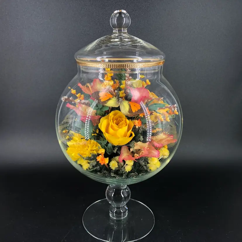 Vintage Apothecary Jar with Butterfly & Flowers