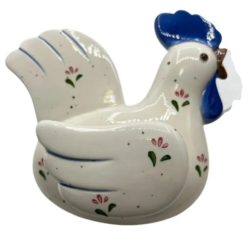 VINTAGE OTAGIRI BLUE/PINK FLOWERS ROOSTER WALL PLATE