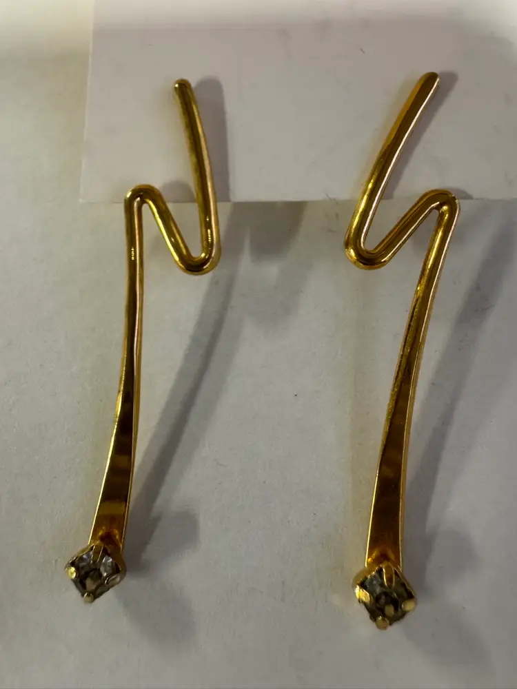 Gold Zigzag Lightning Bolt Earrings CZ Accents