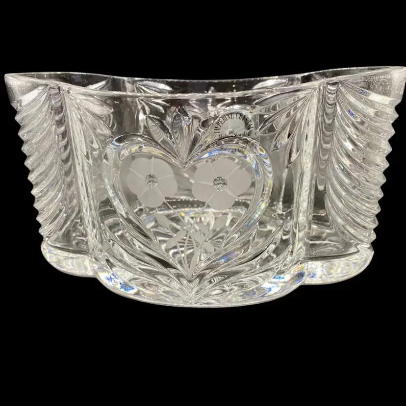 Vintage 24% Lead Crystal Bowl, Imperial Cristol, Slovakia, Large Hearts/Flowers