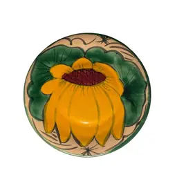 Handmade Folk Art (Mexico) S Venegas Yellow Sunflower Talavera Pottery Hanging Dish Plate Lead Free Decorative 5.75"
