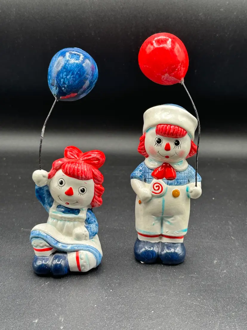 Vintage Fitz And Floyd Raggedy Ann And Andy  w/ Balloons  Figurines 1972