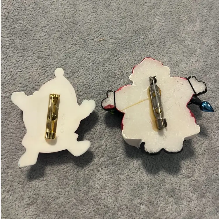 Set Of 2 Vintage Santa Brooches