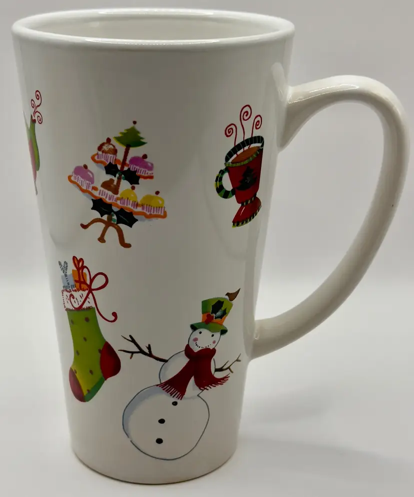 Vintage Festive 1990’s Christmas Coffee Mug with Holiday Icons, By Designpac, Inc., Made in China