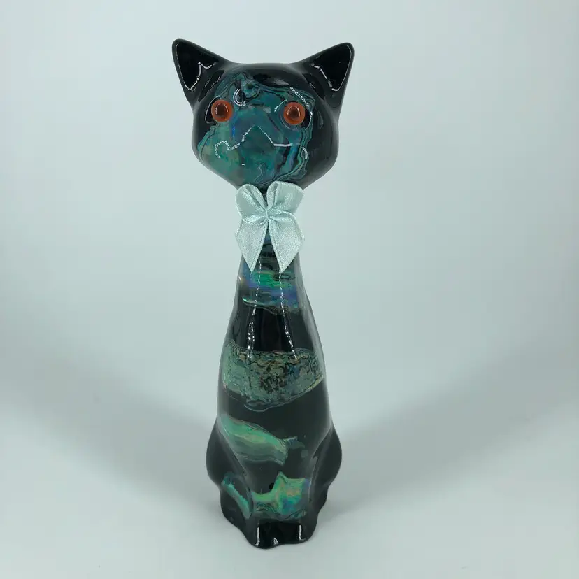 Vintage Lucite Abalone Paua Shell Cat Kitten Figurine
