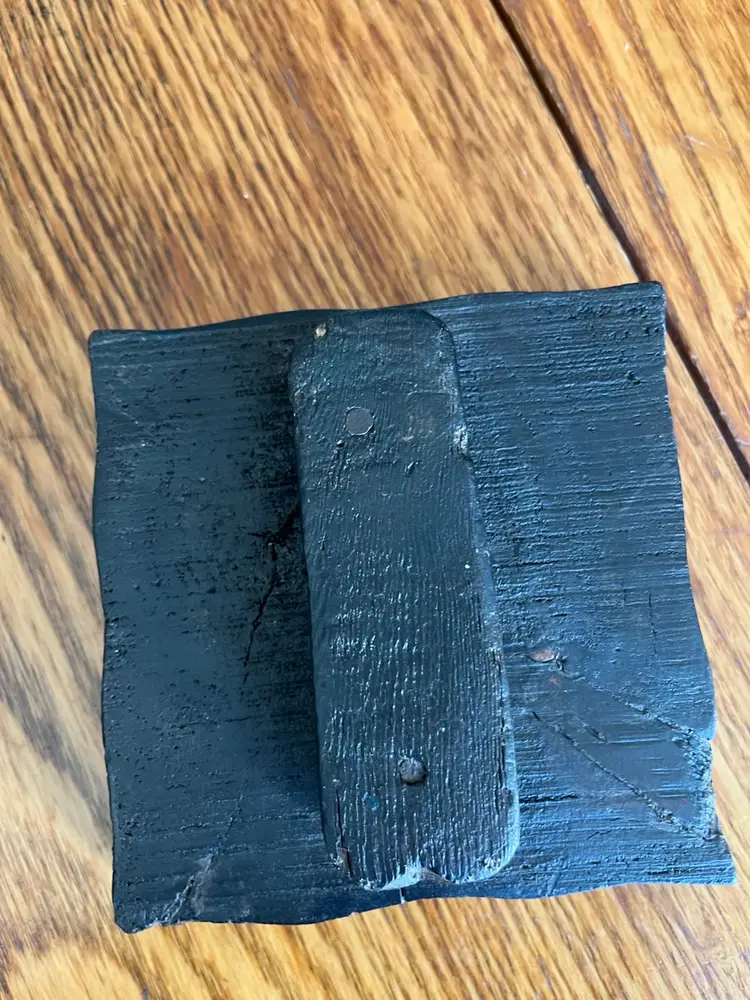 Carved textile printing block with floral daisy pattern. 5x5” And 1.5” Thick With Handle On Back