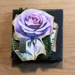 Original Mini Canvas Mixed Media Art Piece “Purple Rose” (handmade!)