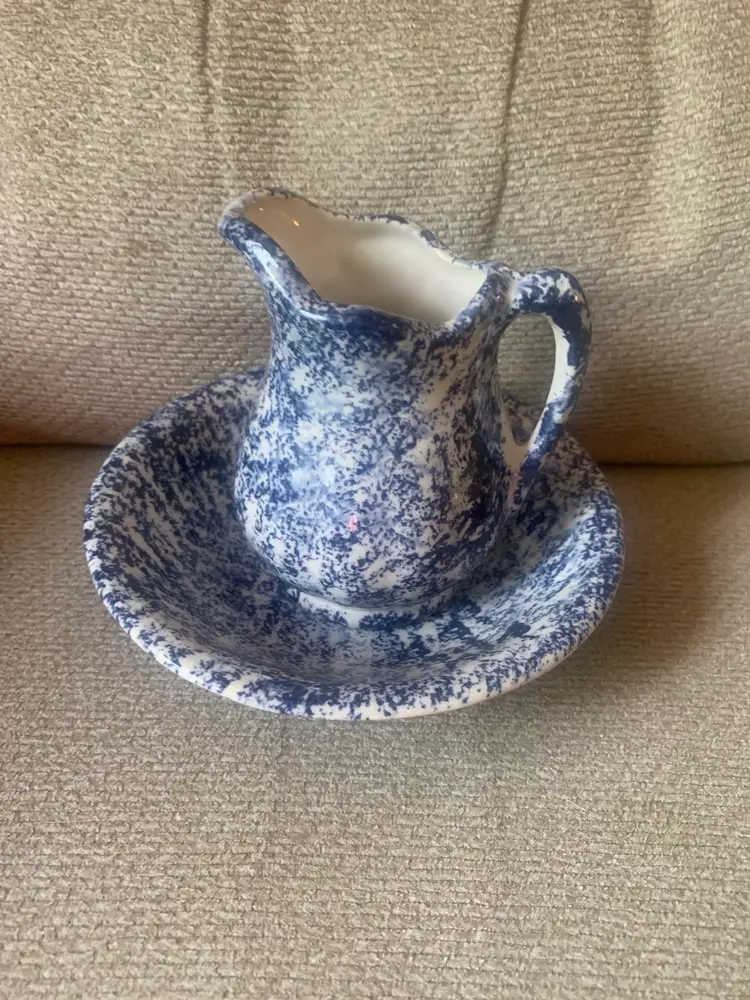 Artisan Made Small Ceramic Pitcher And Basin