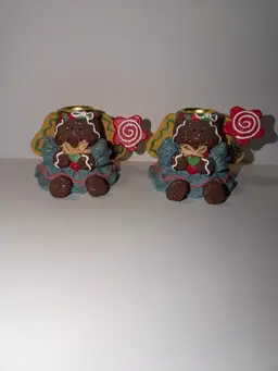 Unique Vintage Christmas Gingerbread Angel Candle Holders Set