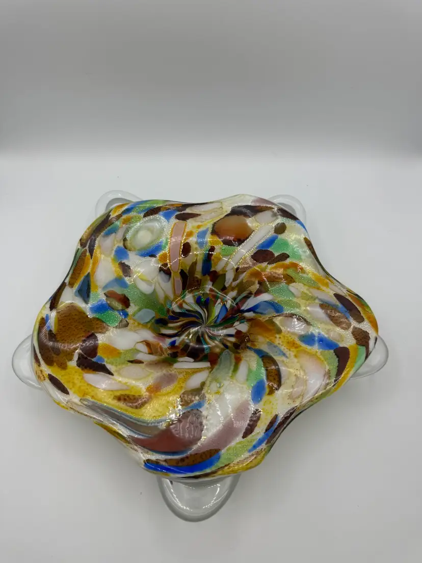 Murano Vintage Cased Art Glass Confetti Consoule Bowl Large - RARE