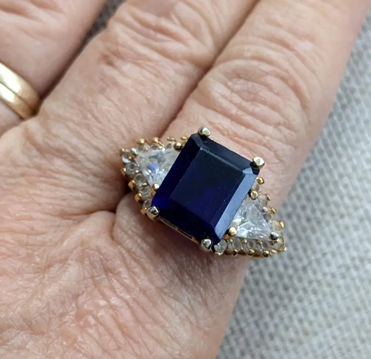 Vintage Faux Sapphire and Diamond Ring, Size 8