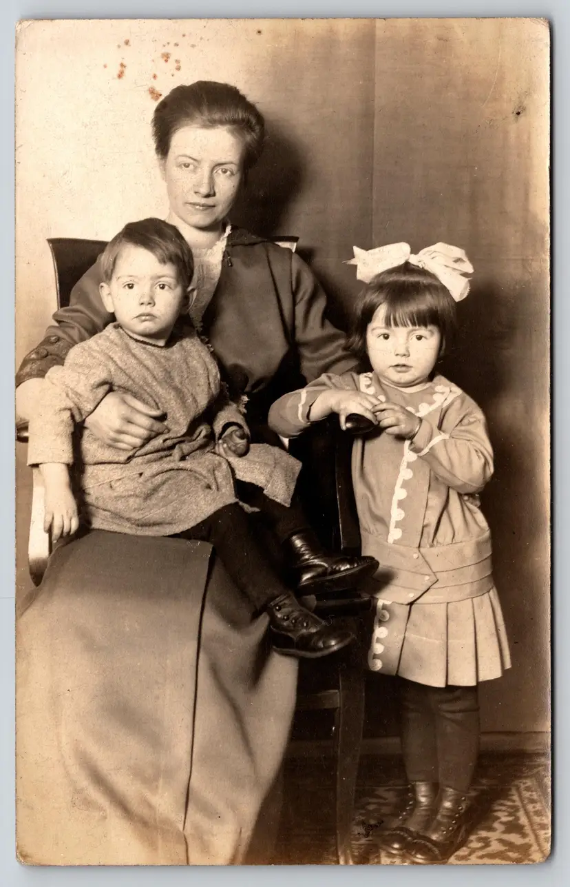 Postcard RPPC Mother with Children Real Photo Brother and Sister -  9300