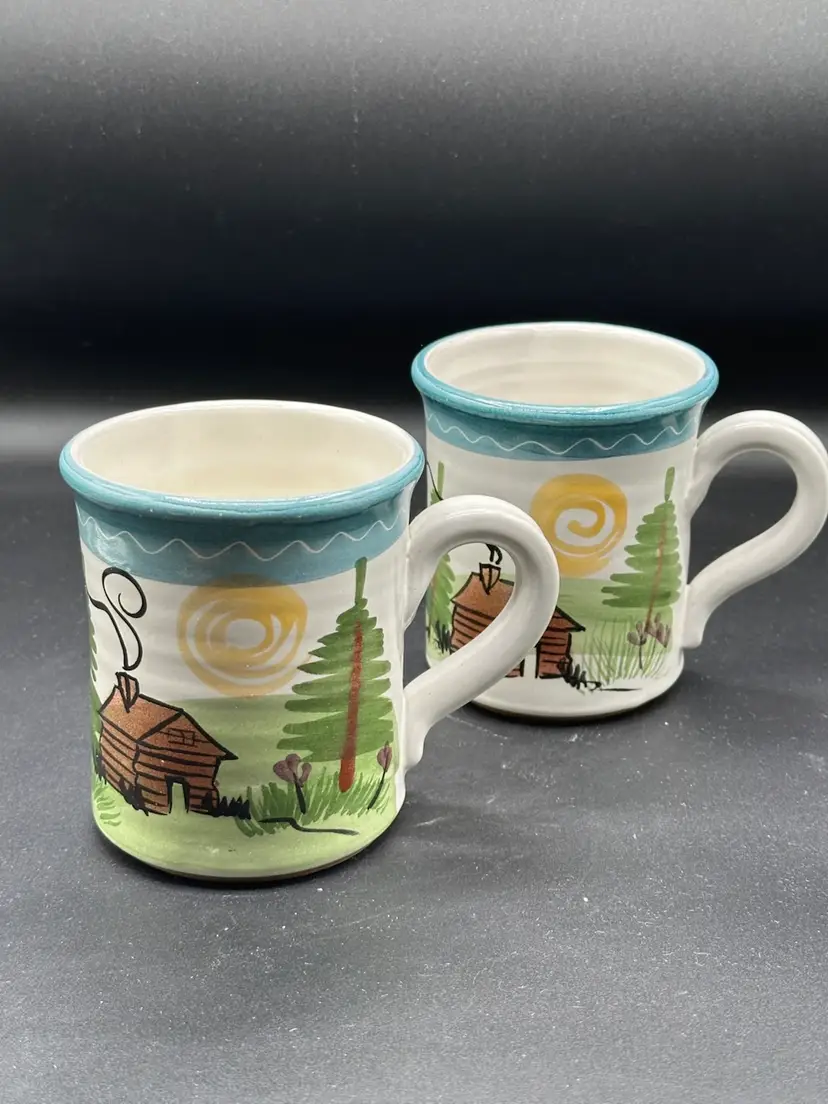 TWO CARIBOU OVERSIZED POTTERY MUGS - HANDMADE FOR CARIBOU COFFEE HEAVY