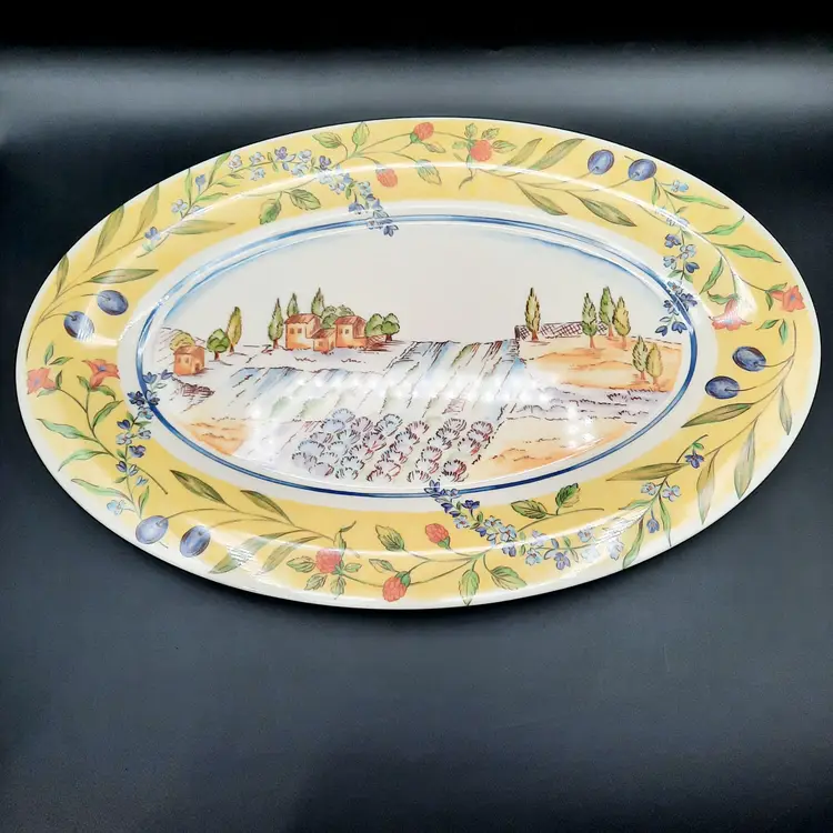 Countryside Floral Berry Yellow Pastel Melamine Oval Serving Tray Precidio