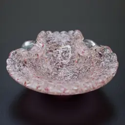 Barbini Murano Bullicante Bowl Pink & White Confetti Gold Adventurine Art Glass with Applied Handles 7”x7 1/2”x2 3/4”