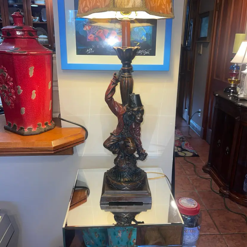 Monkey Lamp 33” Resin/composite With Shade Detailed  Rare