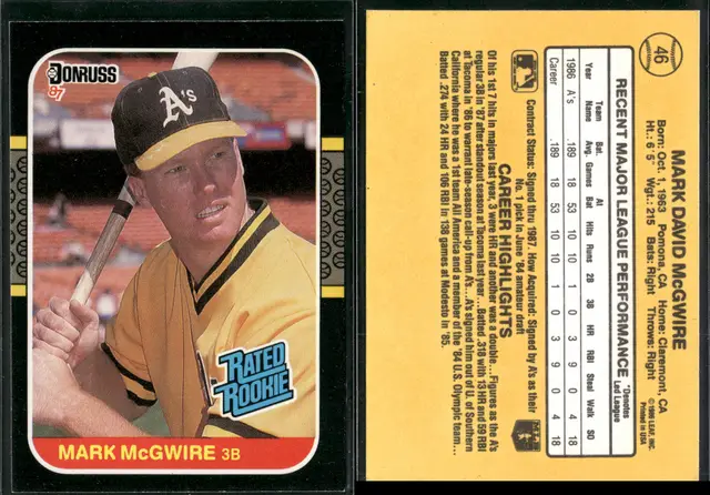 Mark McGwire Rookie Lot of 15 Baseball Cards CC16