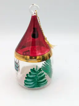 Vietri Santa's House Shaped Glass Christmas Ornament Vintage Italy