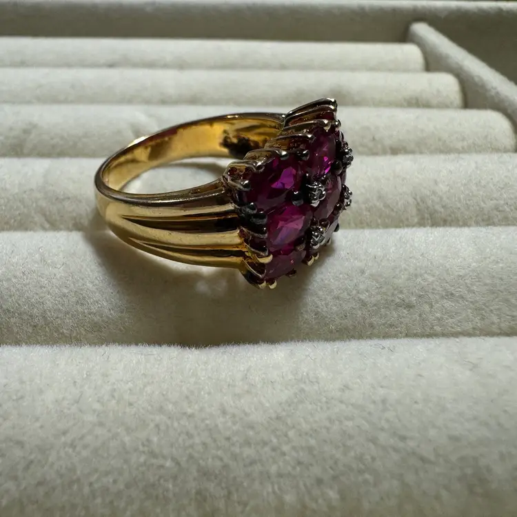 Good Over Sterling Ruby Cluster Ring Sz 9