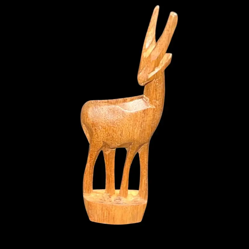 Vintage Hand Carved Wood Antelope 🐐Figurine